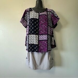 Christopher & Banks Purple and Black Boxy Short Sleeve Blouse